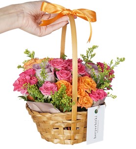 Renkli Gül Çiçek Sepeti