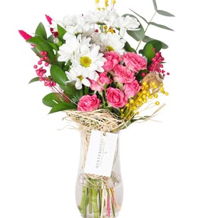  (Beyaz Papatya Pembe Güller Buketi
